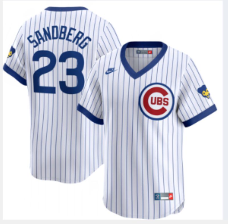 Men 2025 Chicago Cubs #23 Sandberg white stripe Throwback Nike MLB Jersey style 02